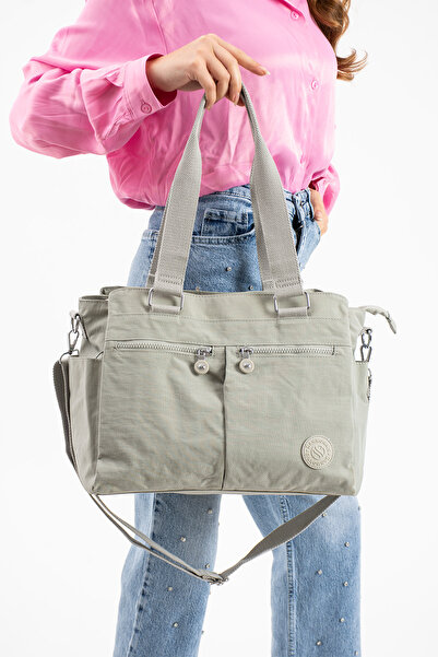 Sanmorris Kadın Büyük Boy Açık Gri Renkli Bölmeli Suya Dayanıklı Krinkıl Kuma...