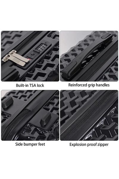 SUMAKA ABS+PC Travel Luggage - Set of 3 pcs 20"+24"+28" inches, Removable Wheels, 360° universal wheels