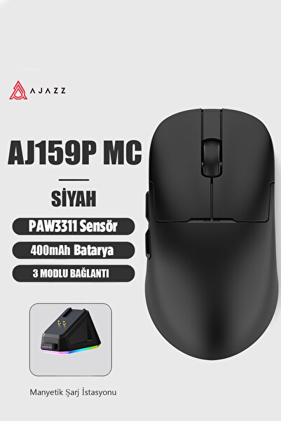 Ajazz AJ159P MC 3 Modlu 1000Hz 12.000 DPI Manyetik Şarj İstasyonlu PAW 3311 O...