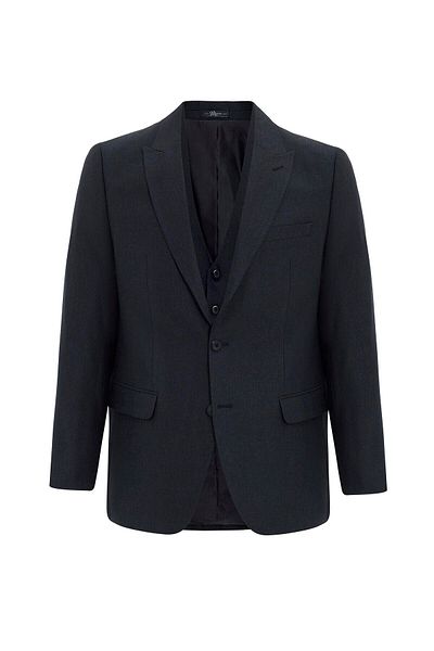 SÜVARİ Black Regular Dobby Pointed Collar Classic Suit with 4 Drop Vest