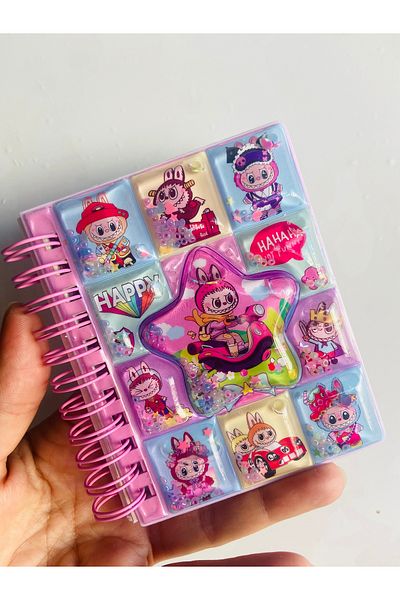 synshop Labubu 3d Water Glitter Beaded Cover Σημειωματάριο με αυτοκόλλητο