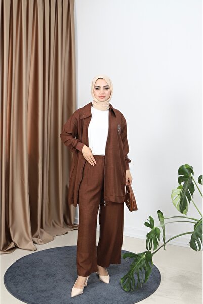 NİSUM MODA Zippered Linen Blend Suit