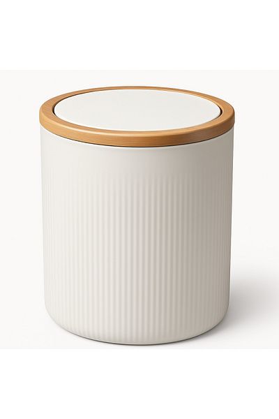 Makri 2-Piece Bathroom Set, Trash Can and Wc Brush Holder, White, Volume: 6 Liters