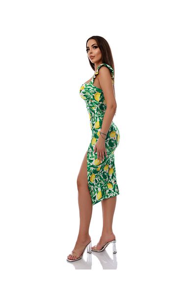Zatara Fashion Rochie Zatara, Capri, Alb/Verde cu Imprimeu de Lămâi