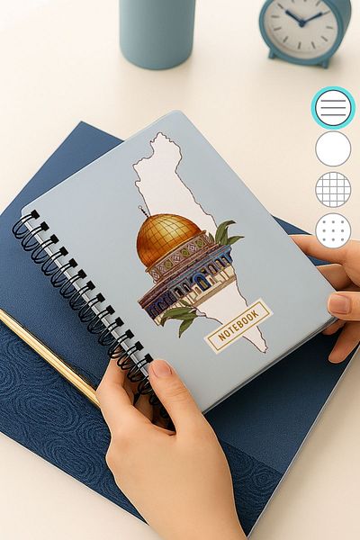 Eldesen Tasarım دفتر ملاحظات مسطر بغطاء سميك حلزوني مقاس A5، 80 ورقة 160 صفحة، القدس