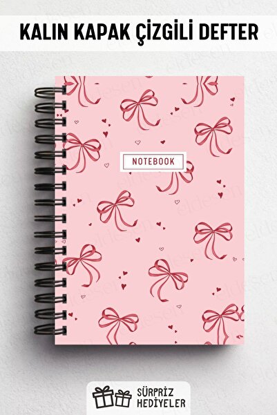 Eldesen Tasarım دفتر ملاحظات مسطر بغطاء سميك حلزوني مقاس A5، 80 ورقة، 160 صفحة، فيونكة وردية