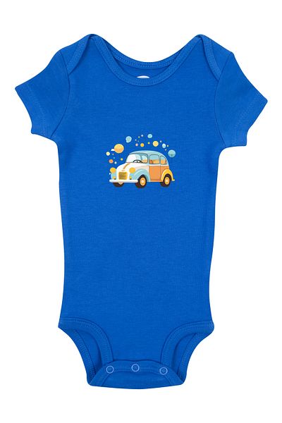 Mavipink Baby Cotton Yellow Car Printed Short Sleeve Bodysuit