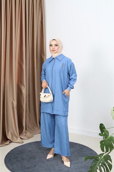 NİSUM MODA Σετ λινό με φερμουάρ