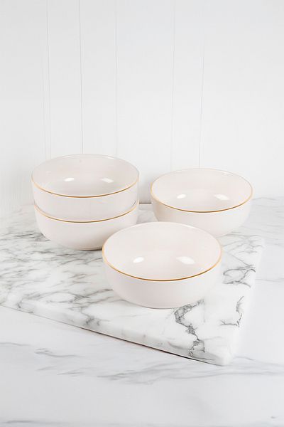 Güral Porselen Bilbao 4 Piece 13 cm New Bowl Gold Gilding