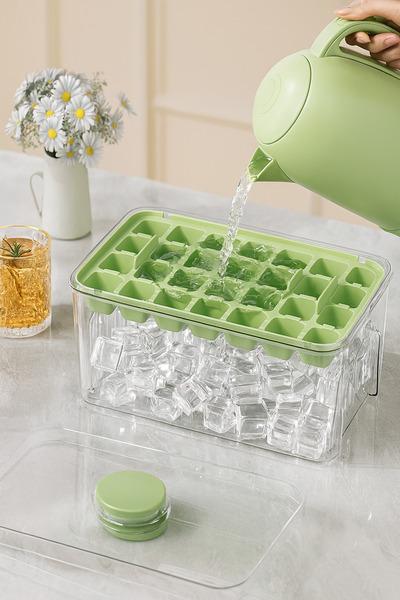 BEYZANA New Generation Pressed Double Ice Tray Ice Box – 28 28 56 Compartments with Lid Storage Box 10X20 cm