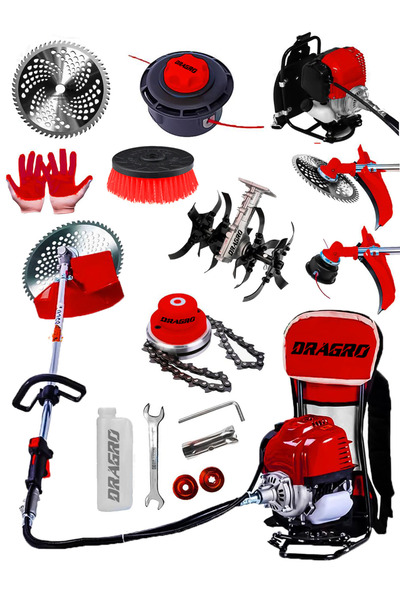 Dragro 4x4 2 Zamanlı Sırt Tipi Benzinli Motorlu Ot Çalı Tırpanı Çim Biçme Mak...