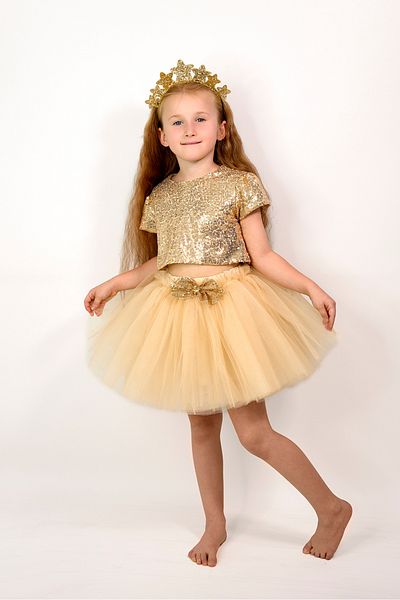 DUCA Glitter Sequin Crop and Fluffy Tutu Skirt Double Set
