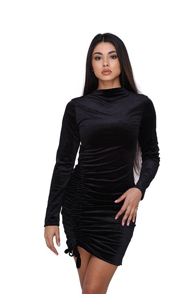 Zatara Fashion Black Short Velvet Dress with Laces