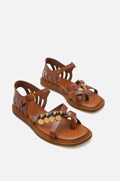 Yılmaz Exclusive - Kadın Hakiki Deri Taba Bodrum Sandalet