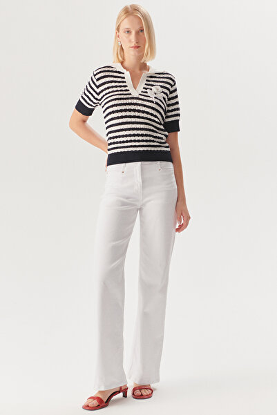 Exquise Pamuklu Beyaz Yüksek Bel Regular Fit Denim Pantolon