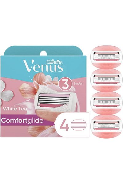 Gillette Venus شفرات حلاقة ComfortGlide للنساء، 4 قطع، جل برائحة الشاي الأبيض يحمي البشرة
