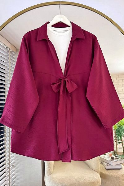 HİFADEN Women's Bow Tie Shirt Collar Hijab Kimono