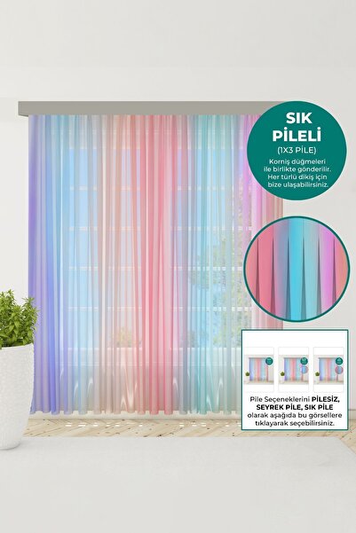 Bebemotto Gökkuşağı Ombre Pembe, Mor Çocuk Odası, Bebek Odası tül perde