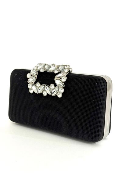 NAZART Γυναικείο Big Stone Look Μαύρο βραδινό φόρεμα Clutch Chain Strap Hand Wedding Engagement Night Shoulder Bag