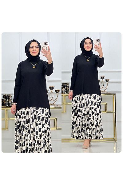 NİSUM MODA Patterned Sandy Skirt Suit