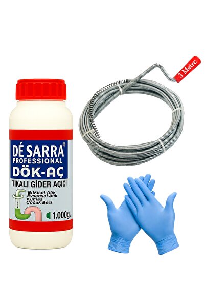 GMC De Sarra Dök-Aç 1 Litre Banyo Lavabo Gider Açıcı ve 5mm 3 Metre Şiş Yay Kılavuz Susta Set