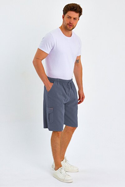 Dechers Men's Cargo Pocket Large Size 100% Cotton Linen Look Shorts E202