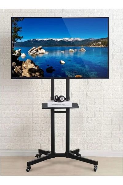 Cady One TV Stand with Mobile Base with Lockable Wheels,Adjustable TV Stand with Sturdy Metal Shelf
