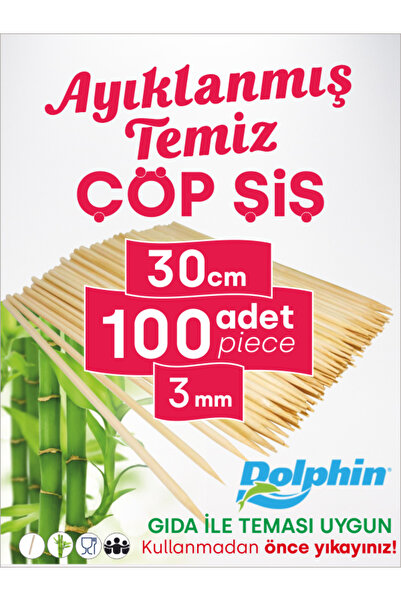 Dolphin Çöp Şiş 30 Cm, 100 Adet, 3 Mm - Adana, Urfa, Et, Tavuk, Sebze Kebap Yemekler Için Ahşap, Odun, Bambu