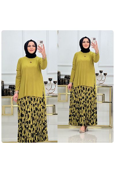 NİSUM MODA Patterned Sandy Skirt Suit