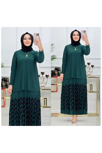 NİSUM MODA Zigzag Patterned Sandy Skirt Suit