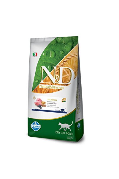 N&D Düşük Tahıllı Kuzu Etli ve Yaban Mersinli Kısırlaştırılmış Kedi Maması 10 Kg