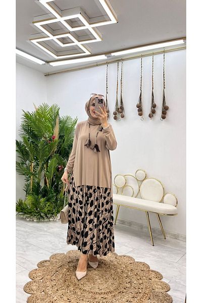 NİSUM MODA Patterned Sandy Skirt Suit
