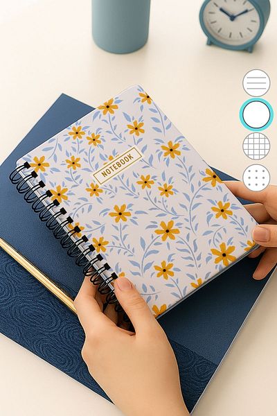 Eldesen Tasarım A5 Spiral Thick Cover Unlined Notepad, 80 Sheets 160 Pages, Yellow