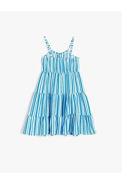 Koton Rochie cu bretele pentru fetiță, cu dungi, cu lungime midi, 5skg80014ak Albastru