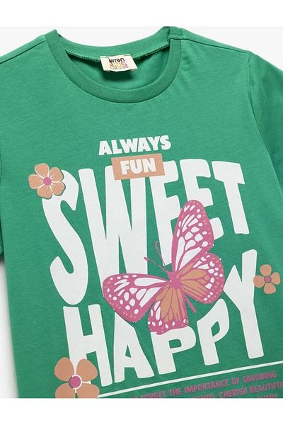 Koton Tricou cu mânecă scurtă din bumbac cu decolteu tip fluture pentru fete 5skg10230ak verde