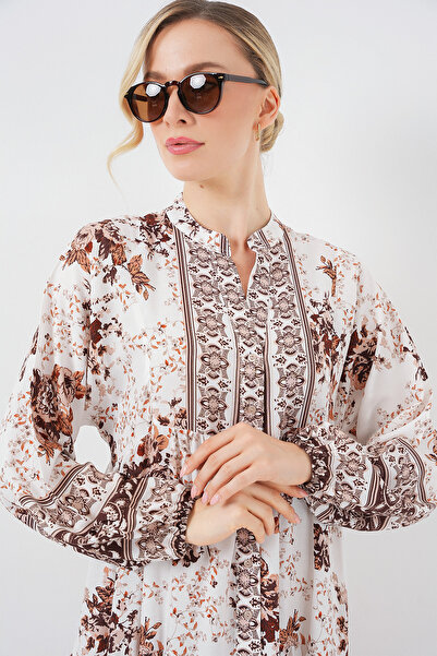 Bigdart 2423 Model Authentic Patterned Brown Dress