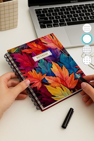 Eldesen Tasarım A5 Spiral Thick Cover Unlined Notepad, 80 Sheets 160 Pages, Colored Sheets