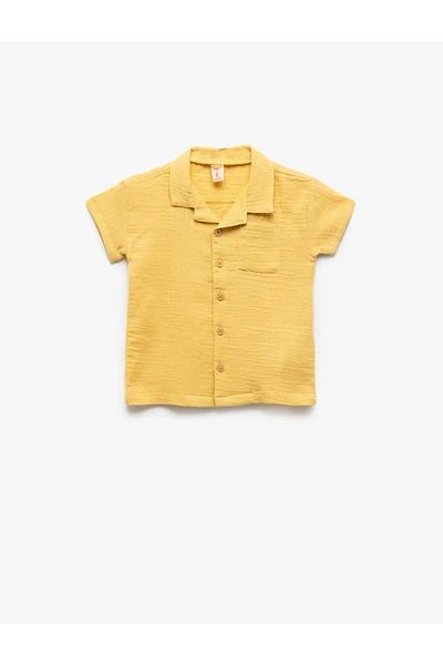 Koton Baby Boy Cotton Button Pocket Detailed Short Sleeve Muslin Shirt 5Smb60036Tw Mustard