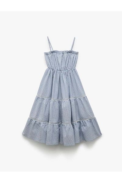 Koton Rochie midi cu dungi pentru fetiță, cu detaliu de podea, cu bretele 5skg80034aw bleumarin