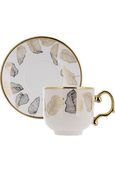 ALSAIF Cup and Saucer Set for Coffee, Espresso, Latte, and Tea by Alsaif, Gold Design