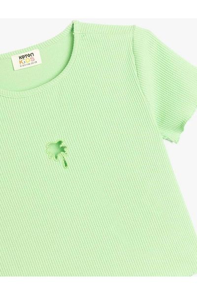 Koton Tricou crop cu mânecă scurtă cu decolteu cu model de palmier