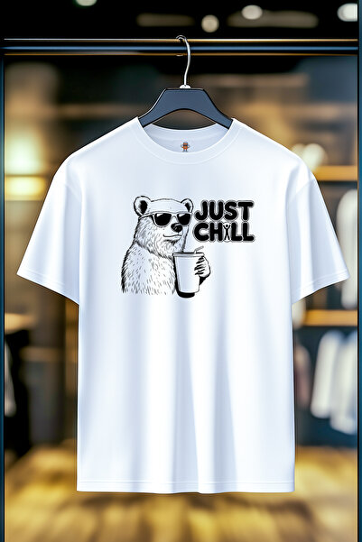 BookOrBook تي شيرت Just Chill مصنوع من القطن الثقيل بنسبة 100% ومُطرز بخيوط م...
