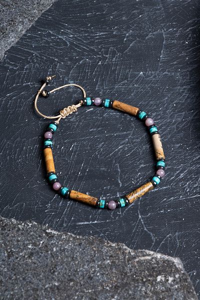 OSMANLI DOĞAL TAŞ Certified Ruby, Jasper, Turquoise Natural Stone Macrame Bracelet