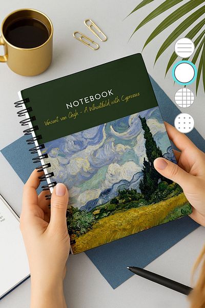 Eldesen Tasarım Van Gogh Thick Cover Unlined Notebook, A5 Size 80 Sheets 160 Pages, Unlined Notebook