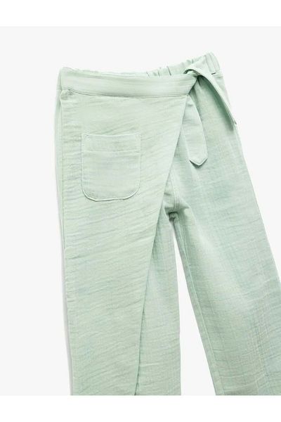 Koton Baby Girl Cotton Pocket Detailed Tie Waist Muslin Trousers 5Smg40028Aw Green