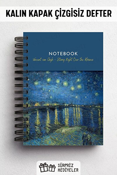 Eldesen Tasarım Van Gogh Thick Cover Unlined Notebook, A5 Size 80 Sheets 160 Pages, Unlined Notebook