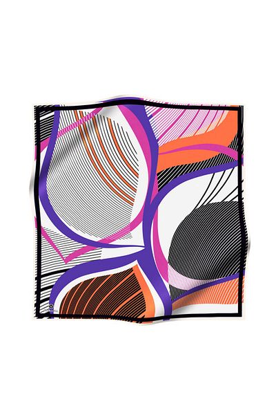 Vissona وشاح Twill مخطط من الحرير الأبيض والأرجواني بنمط هندسي - 90x90، مخيط يدويًا