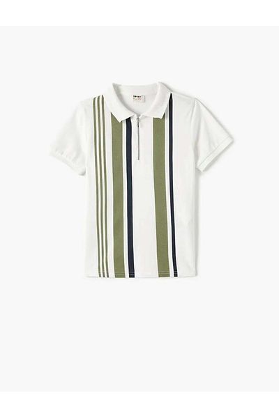 Koton Short Sleeve Polo T-Shirt - Half Zip Detail
