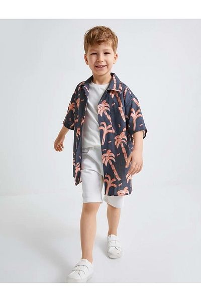 Koton Cotton Palm Tree Printed Short Sleeve Shirt