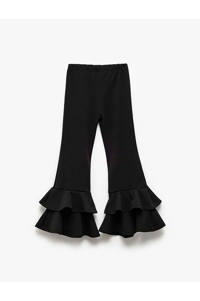 Koton Girl's Ruffle Detailed Slim Fit Flared Leg Trousers 5Skg40033Ak Black